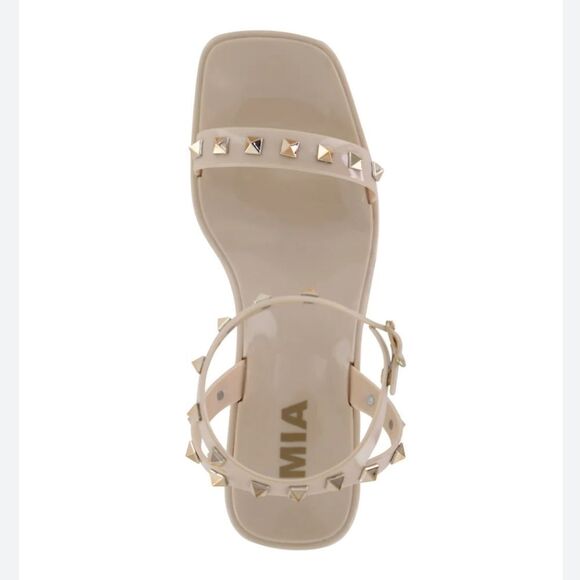 New MIA Indi Natural beige and gold studs jelly buckle strap chunky Sole heel 7 - Picture 4 of 5